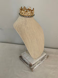 Jewelry bust with lace crown and attached to barn wood base