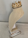 Jewelry bust with lace crown and attached to barn wood base