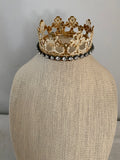 Jewelry bust with lace crown and attached to barn wood base