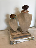 Burlap bust set with barn wood vintage base