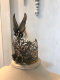Metal crown,  with angel wings, roses and rhinestones
