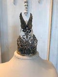 Metal crown,  with angel wings, roses and rhinestones