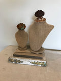 Burlap bust set with barn wood vintage base