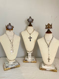 3 linen bust grouping with barn wood bases and crowns