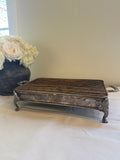 Silver tray platform, wood top silver tray, footed silver tray with wood top