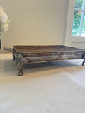Silver tray platform, wood top silver tray, footed silver tray with wood top