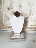 Aged jewelry Bust with Barn Wood Base and old metal finding on Top
