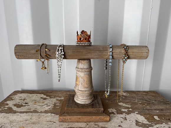 Barn wood cuff holder with embellished crown,Jewelry Stand