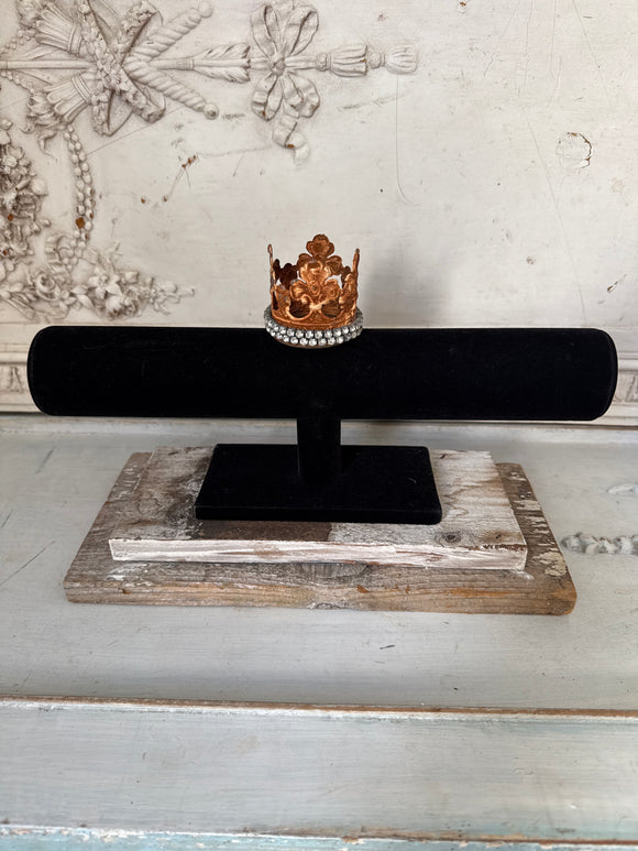 Metal  crown finial with beautiful patina aging and rhinestone chain
