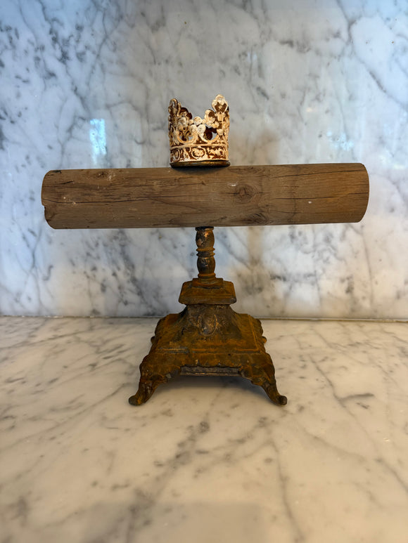 Antique wood cuff holder ,Jewelry Stand with crown