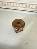 Metal  crown finial with beautiful patina aging and rhinestone chain