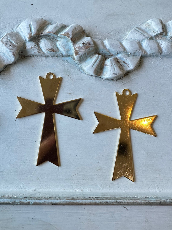 Metal cross, gold plated, cross set of 2, detailed edges