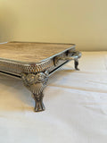 Silver tray platform, wood top silver tray, footed silver tray with wood top
