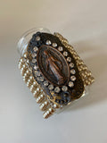 Pearl Bracelet, Cuff Pearl Bracelet with Virgin Mary pendant and rhinestones