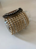 Pearl Bracelet, Cuff Pearl Bracelet with Virgin Mary pendant and rhinestones