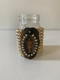Pearl Bracelet, Cuff Pearl Bracelet with Virgin Mary pendant and rhinestones