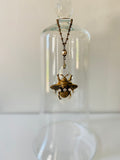Vintage crystal teardrop pendant, crystal teardrop with gold bee finding