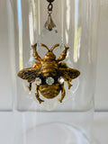 Vintage crystal teardrop pendant, crystal teardrop with gold bee finding