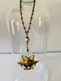 Vintage crystal teardrop pendant, crystal teardrop with gold bee finding