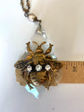 Vintage crystal teardrop pendant, crystal teardrop with gold bee finding