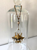 Vintage crystal teardrop pendant, crystal teardrop with gold bee finding
