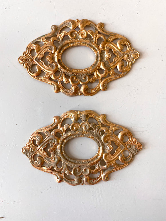 Gold filigree stamping, 2 patina metal ornate gold finding