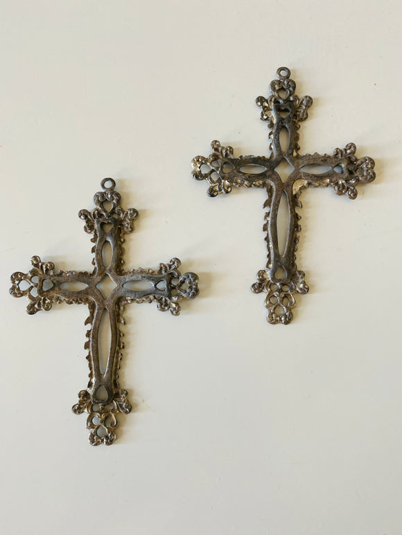 Metal cast cross, 4 inch cross, 2 aged metal cross