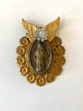 Virgin Mary pendant, 1 gold layered virgin mary charm with rhinestone and wings
