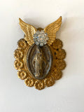 Virgin Mary pendant, 1 gold layered virgin mary charm with rhinestone and wings