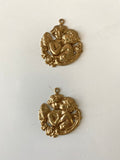 Gold Metal cherub jewelry part, 2 cherub Metal pendants