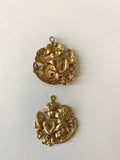 Gold Metal cherub jewelry part, 2 cherub Metal pendants