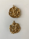 Gold Metal cherub jewelry part, 2 cherub Metal pendants