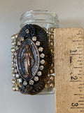 Pearl Bracelet, Cuff Pearl Bracelet with Virgin Mary pendant and rhinestones