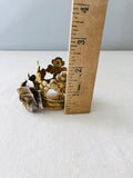 Metal banding crowns, 2 crown napkin rings with roses, pink rose napkin rings