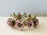 Rose Crown, 5" rose head crown,statue head crown,pink rose crown,metal crown,flower crown,pink rose crown,faded fragments