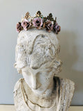 Rose Crown, 5" rose head crown,statue head crown,pink rose crown,metal crown,flower crown,pink rose crown,faded fragments
