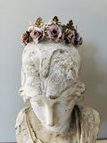 Rose Crown, 5" rose head crown,statue head crown,pink rose crown,metal crown,flower crown,pink rose crown,faded fragments
