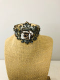 Burlap Bust with crown necklace stand with barn wood base