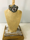 Burlap Bust with crown necklace stand with barn wood base