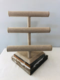 Three tier jewelry display, bracelet stand, Jewelry stand, burlap jewelry stand