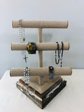 Three tier jewelry display, bracelet stand, Jewelry stand, burlap jewelry stand