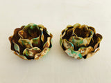 Metal Roses, 2 rusted metal and green painted roses