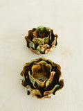 Metal Roses, 2 rusted metal and green painted roses