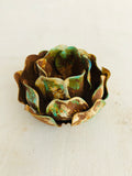Metal Roses, 2 rusted metal and green painted roses