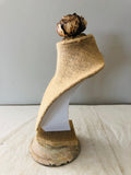 Burlap bust jewelry stand,  jewelry holder with vintage rose on top