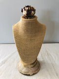 Burlap bust jewelry stand,  jewelry holder with vintage rose on top