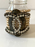 Pearl Bracelet, Cuff Pearl Bracelet with Chanel rhinestones