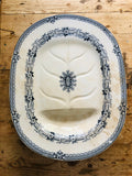 Blue and white meat platter, Brownfield large transferware oval tray