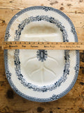 Blue and white meat platter, Brownfield large transferware oval tray