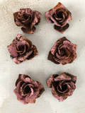 Pink roses,6 patina rusted metal Roses